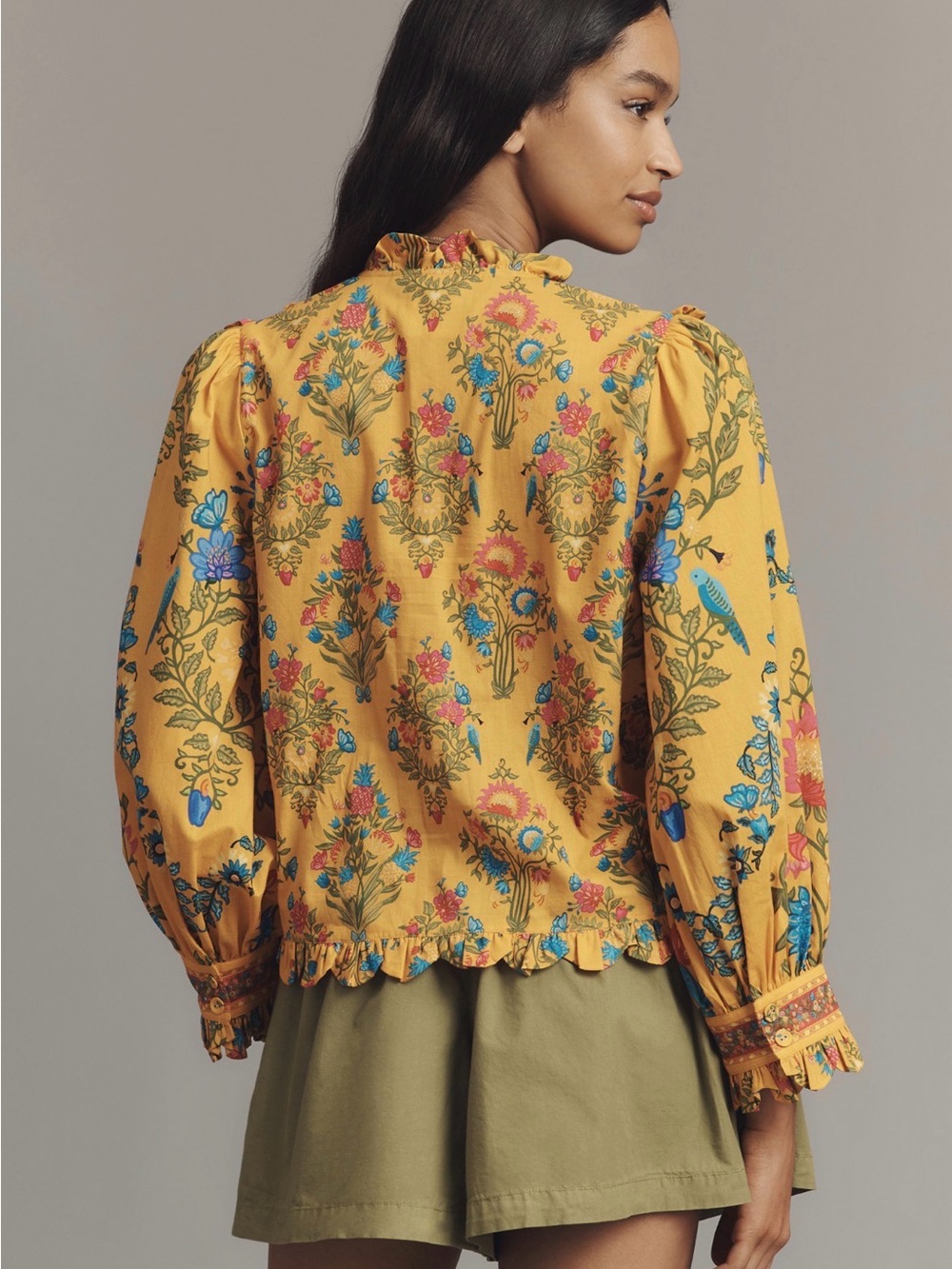 FARM Rio Mustard Floral Crochet-Trim Peasant Blouse - Picture 3 of 3
